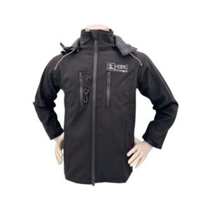 Softshell jas zwart met afneembare capuchon front